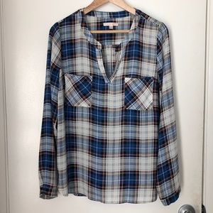 Skies Are Blue Plaid Blouse Blue Sz M